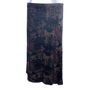 Vintage Whimsical Black Floral Line Print Midi Skirt Women's Size Small